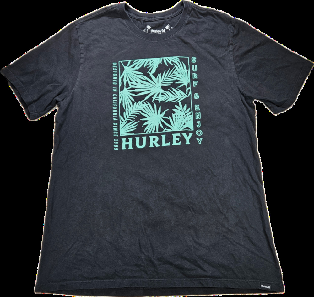 Hurley T-Shirt Men’s L Black Palm Leaf Graphic Crew Neck Cotton Soft